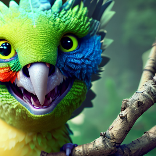 Adorable creature, Cute parrot, Adorable little foxy, Cute baby dragon, closeup cute and adorable, cute big circular reflective eyes, long fuzzy fur, Pixar render, unreal engine cinematic smooth, intricate detail, cinematic, 8k, HD with style of