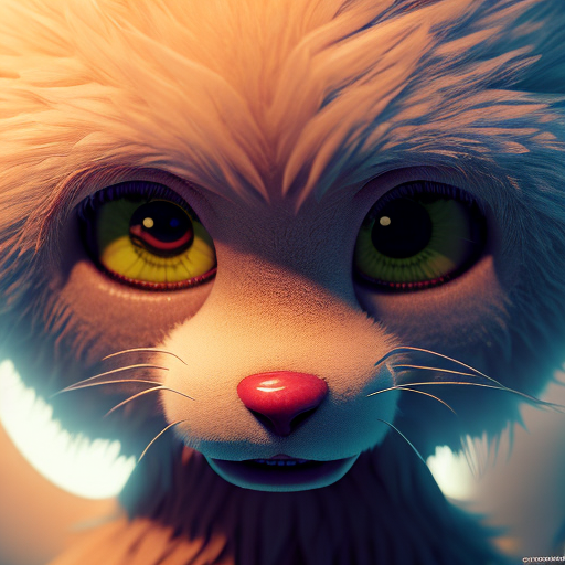 phot0, closeup cute and adorable, cute big circular reflective eyes, long fuzzy fur, Pixar render, unreal engine cinematic smooth, intricate detail, cinematic, digital art, trending on artstation, (cgsociety) with style of (Heraldo Ortega)