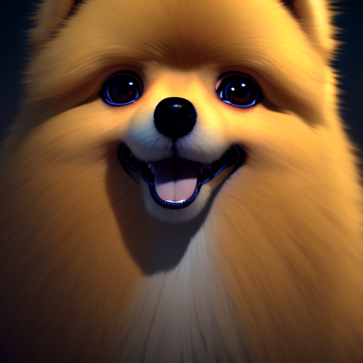 Pomeranian, closeup cute and adorable, cute big circular reflective eyes, long fuzzy fur, Pixar render, unreal engine cinematic smooth, intricate detail, cinematic, 3d, octane render, high quality, 4k with style of