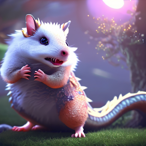 Cute baby dragon, Cute hamster, closeup cute and adorable, cute big circular reflective eyes, long fuzzy fur, Pixar render, unreal engine cinematic smooth, intricate detail, cinematic, 8k, HD with style of