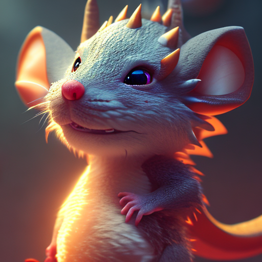 Cute mouse, Cute baby dragon, closeup cute and adorable, cute big circular reflective eyes, long fuzzy fur, Pixar render, unreal engine cinematic smooth, intricate detail, cinematic, digital art, trending on artstation, (cgsociety) with style of (Heraldo Ortega)