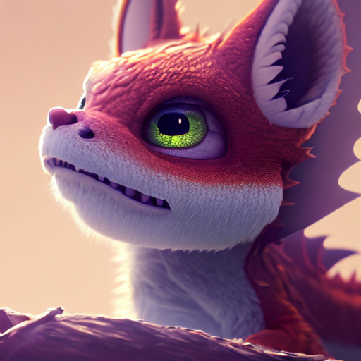 Cute baby dragon, Adorable creature, Adorable little foxy, closeup cute and adorable, cute big circular reflective eyes, long fuzzy fur, Pixar render, unreal engine cinematic smooth, intricate detail, cinematic, digital art, trending on artstation, (cgsociety) with style of (Mandy Jurgens)