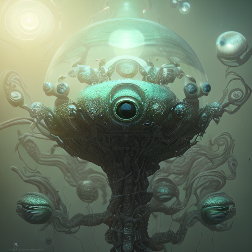 Alien extraterrestrial life in another dimension full of tentacles floating in air with glowing eyes, cinematic lighting, side lighting, bloom effect, photo realistic, 8k resolution, intricately detailed, smooth visual effect, highly textured, centered, (works by Jan Urschel, Michal Karcz), dark sci-fi, trending on artstation with style of (Vincent Di Fate)