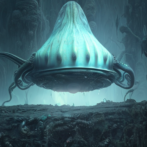 Alien extraterrestrial life in another dimension full of tentacles floating in air with glowing eyes, cinematic lighting, side lighting, bloom effect, photo realistic, 8k resolution, intricately detailed, smooth visual effect, highly textured, centered, (works by Jan Urschel, Michal Karcz), dark sci-fi, trending on artstation with style of (Sparth)