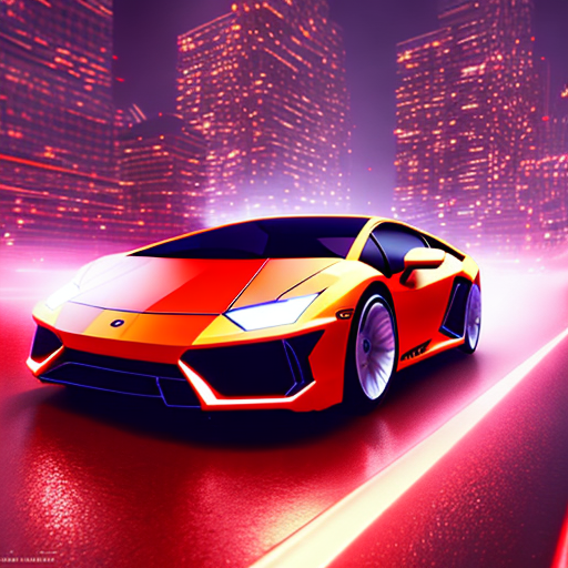 AI self-driving vehicles bright red floating circular lambo, glowing lights, ( scenery tall building night life city), unreal engine 3d, super detailed intricately drawn, perfect ratio, UHD, 8k resolution, centered, 8k, HD with style of