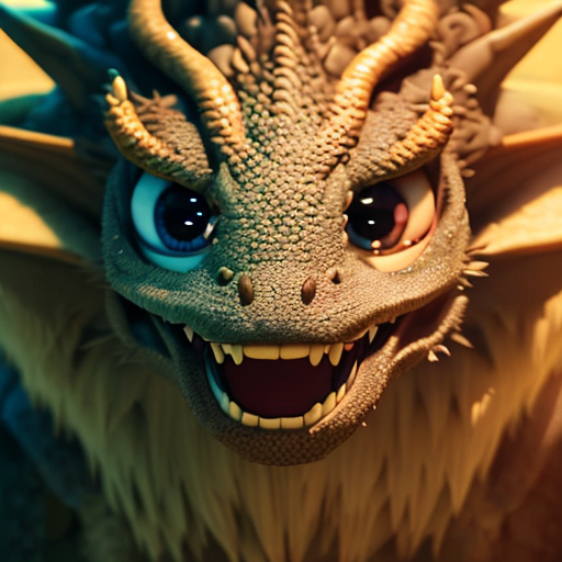 beast Dragon, closeup cute and adorable, cute big circular reflective eyes, long fuzzy fur, Pixar render, unreal engine cinematic smooth, intricate detail, cinematic, 8k, HD with style of