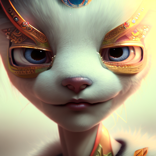 eye patched samurai lady, closeup cute and adorable, cute big circular reflective eyes, long fuzzy fur, Pixar render, unreal engine cinematic smooth, intricate detail, cinematic, digital art, trending on artstation, (cgsociety) with style of (Irina French)