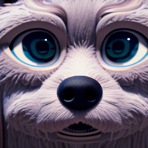 Futuristic puppy, closeup cute and adorable, cute big circular reflective eyes, long fuzzy fur, Pixar render, unreal engine cinematic smooth, intricate detail, cinematic, 8k, HD with style of
