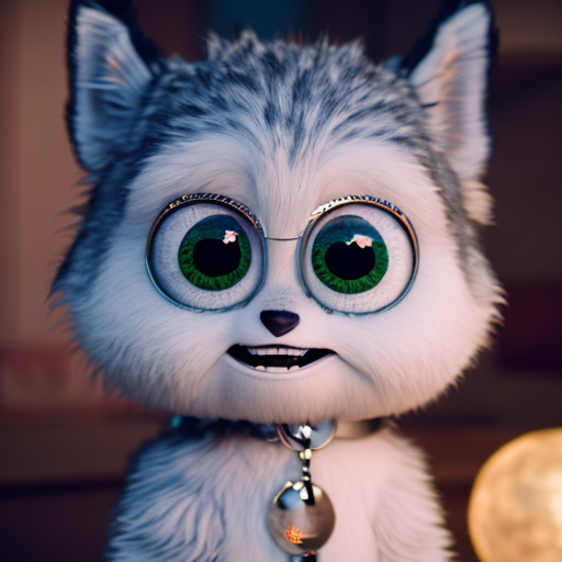 Universe, closeup cute and adorable, cute big circular reflective eyes, long fuzzy fur, Pixar render, unreal engine cinematic smooth, intricate detail, cinematic, 3d, octane render, high quality, 4k with style of