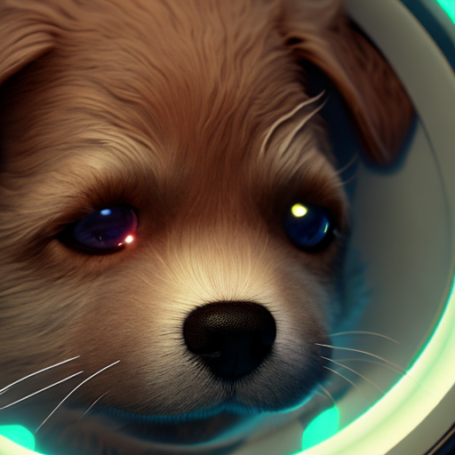 Futuristic puppy, closeup cute and adorable, cute big circular reflective eyes, long fuzzy fur, Pixar render, unreal engine cinematic smooth, intricate detail, cinematic, 3d, octane render, high quality, 4k with style of