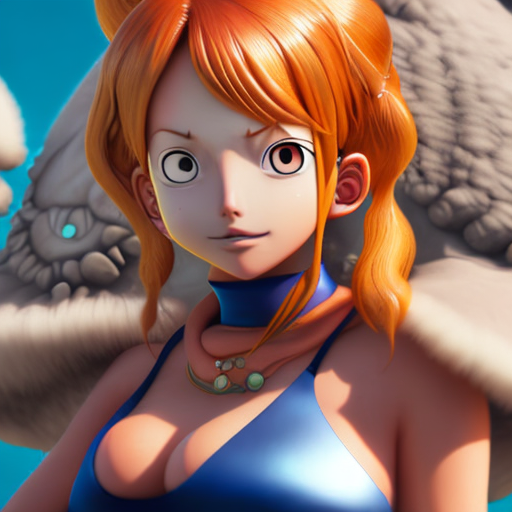 Nami from One Piece, closeup cute and adorable, cute big circular reflective eyes, long fuzzy fur, Pixar render, unreal engine cinematic smooth, intricate detail, cinematic, 8k, HD with style of