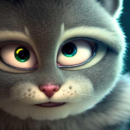 Cute imaginative animal, closeup cute and adorable, cute big circular reflective eyes, long fuzzy fur, Pixar render, unreal engine cinematic smooth, intricate detail, cinematic, award winning on shutterstock, canon eos 5D, 32k with style of (Henri Cartier-Bresson)