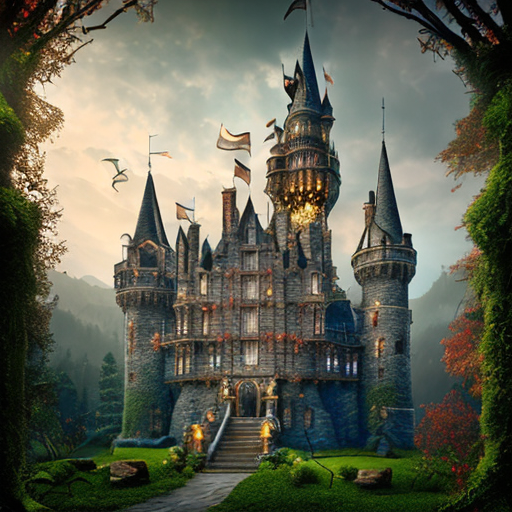 enchanted gothic castle, centered, 8k, HD with style of