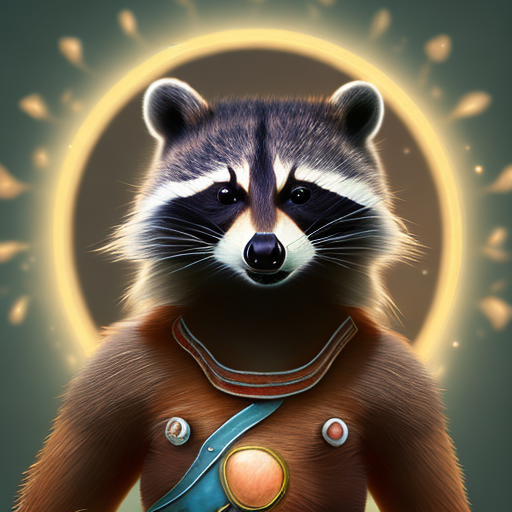 cute warrior racoon, centered, 8k, HD with style of