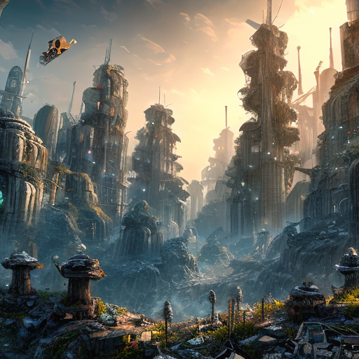 city ravine after battle of robot warriors, centered, 8k, HD with style of