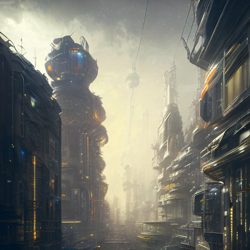 building, Imaginary city skyline, centered, (works by Jan Urschel, Michal Karcz), dark sci-fi, trending on artstation with style of (John Berkey)