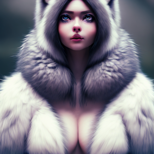 woman with a wolf, closeup cute and adorable, cute big circular reflective eyes, long fuzzy fur, Pixar render, unreal engine cinematic smooth, intricate detail, cinematic, 8k, HD with style of