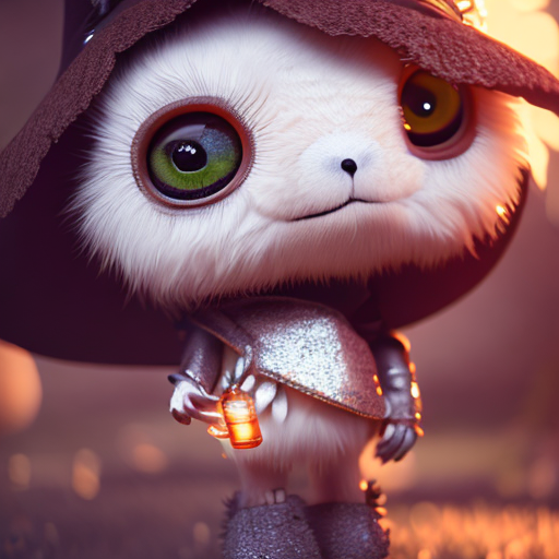 witch, closeup cute and adorable, cute big circular reflective eyes, long fuzzy fur, Pixar render, unreal engine cinematic smooth, intricate detail, cinematic, 8k, HD with style of
