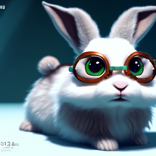 Cute rabbit with eye glasses, closeup cute and adorable, cute big circular reflective eyes, long fuzzy fur, Pixar render, unreal engine cinematic smooth, intricate detail, cinematic, digital art, trending on artstation, (cgsociety) with style of (Heraldo Ortega)