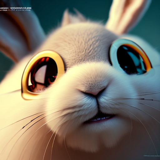 Cute rabbit with eye glasses, closeup cute and adorable, cute big circular reflective eyes, long fuzzy fur, Pixar render, unreal engine cinematic smooth, intricate detail, cinematic, digital art, trending on artstation, (cgsociety) with style of (Irina French)