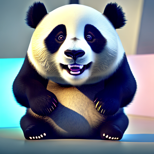 panda big eyes, closeup cute and adorable, cute big circular reflective eyes, long fuzzy fur, Pixar render, unreal engine cinematic smooth, intricate detail, cinematic, 8k, HD with style of