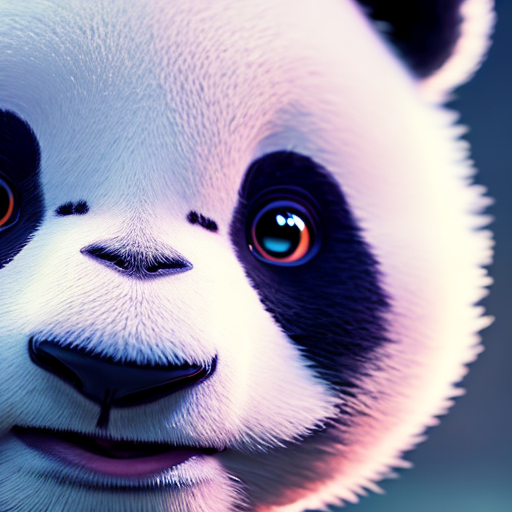 panda big eyes, closeup cute and adorable, cute big circular reflective eyes, long fuzzy fur, Pixar render, unreal engine cinematic smooth, intricate detail, cinematic, 8k, HD with style of