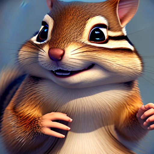 cute chipmunk, closeup cute and adorable, cute big circular reflective eyes, long fuzzy fur, Pixar render, unreal engine cinematic smooth, intricate detail, cinematic, 3d, octane render, high quality, 4k with style of