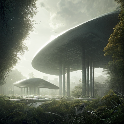 Merging nature and steel buildings, centered, (works by Jan Urschel, Michal Karcz), dark sci-fi, trending on artstation with style of apocalypse