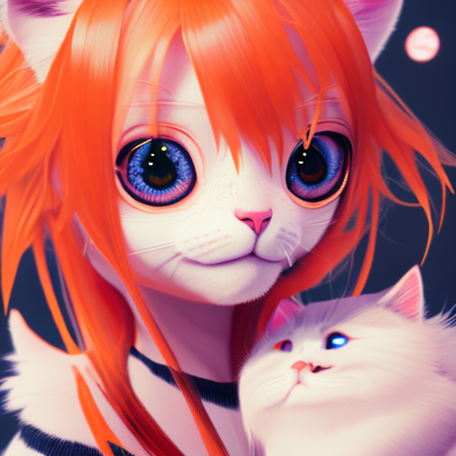 anime girl orange hair black stripes cute cat ears, closeup cute and adorable, cute big circular reflective eyes, long fuzzy fur, Pixar render, unreal engine cinematic smooth, intricate detail, cinematic, digital art, trending on artstation, (cgsociety) with style of (Irina French)