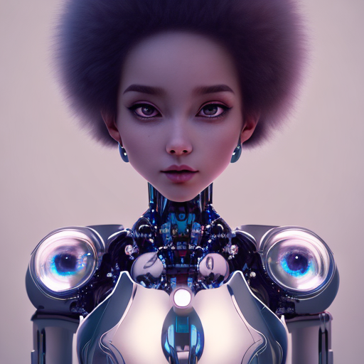 lady human form robot, closeup cute and adorable, cute big circular reflective eyes, long fuzzy fur, Pixar render, unreal engine cinematic smooth, intricate detail, cinematic, Realistic art, pencil drawing with style of