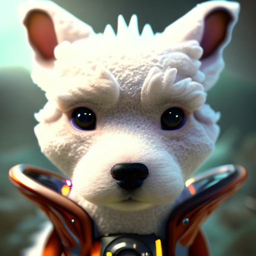 Adorable creature, Futuristic puppy, Cute imaginative animal, Cute baby dragon, closeup cute and adorable, cute big circular reflective eyes, long fuzzy fur, Pixar render, unreal engine cinematic smooth, intricate detail, cinematic, 3d, octane render, high quality, 4k with style of