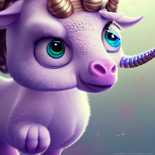 Cute unicorn, closeup cute and adorable, cute big circular reflective eyes, long fuzzy fur, Pixar render, unreal engine cinematic smooth, intricate detail, cinematic, digital art, trending on artstation, (cgsociety) with style of (Mandy Jurgens)