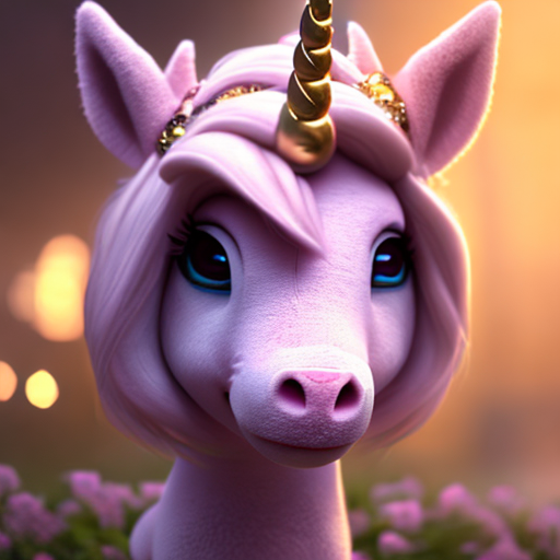 Cute unicorn, closeup cute and adorable, cute big circular reflective eyes, long fuzzy fur, Pixar render, unreal engine cinematic smooth, intricate detail, cinematic, digital art, trending on artstation, (cgsociety) with style of (Irina French)