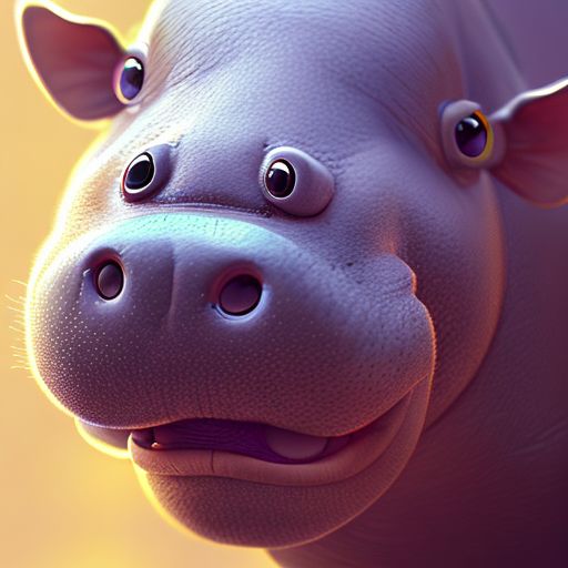 Cute hippo, closeup cute and adorable, cute big circular reflective eyes, long fuzzy fur, Pixar render, unreal engine cinematic smooth, intricate detail, cinematic, digital art, trending on artstation, (cgsociety) with style of (Mandy Jurgens)