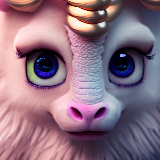 Cute unicorn, closeup cute and adorable, cute big circular reflective eyes, long fuzzy fur, Pixar render, unreal engine cinematic smooth, intricate detail, cinematic, Realistic art, pencil drawing with style of