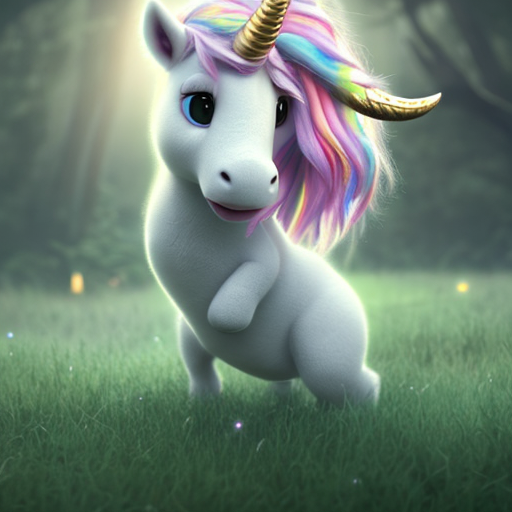 Cute unicorn, closeup cute and adorable, cute big circular reflective eyes, long fuzzy fur, Pixar render, unreal engine cinematic smooth, intricate detail, cinematic, pastel colors style, colorful with style of (Edgar Degas)