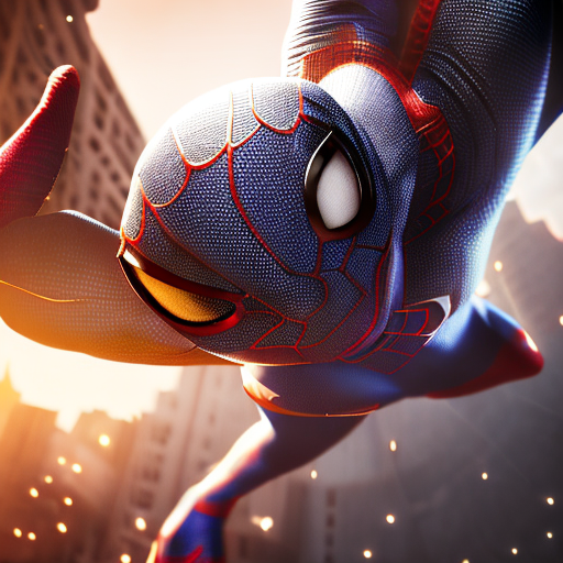spiderman world war 2, closeup cute and adorable, cute big circular reflective eyes, long fuzzy fur, Pixar render, unreal engine cinematic smooth, intricate detail, cinematic, 8k, HD with style of