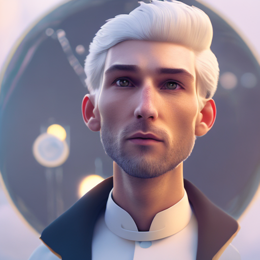 a good looking ,clean,tall, short white haired man in an inventor outfit(victorian period), closeup cute and adorable, cute big circular reflective eyes, long fuzzy fur, Pixar render, unreal engine cinematic smooth, intricate detail, cinematic, 3d, octane render, high quality, 4k with style of