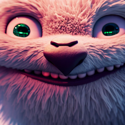 destruction city, closeup cute and adorable, cute big circular reflective eyes, long fuzzy fur, Pixar render, unreal engine cinematic smooth, intricate detail, cinematic, award winning on shutterstock, canon eos 5D, 32k with style of (Henri Cartier-Bresson)