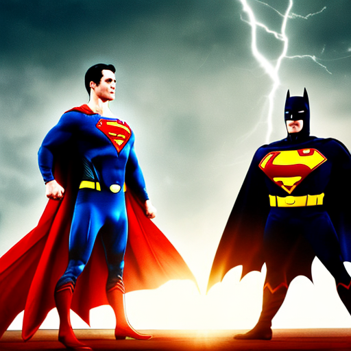 superman vs batman lightning background, centered, 8k, HD with style of