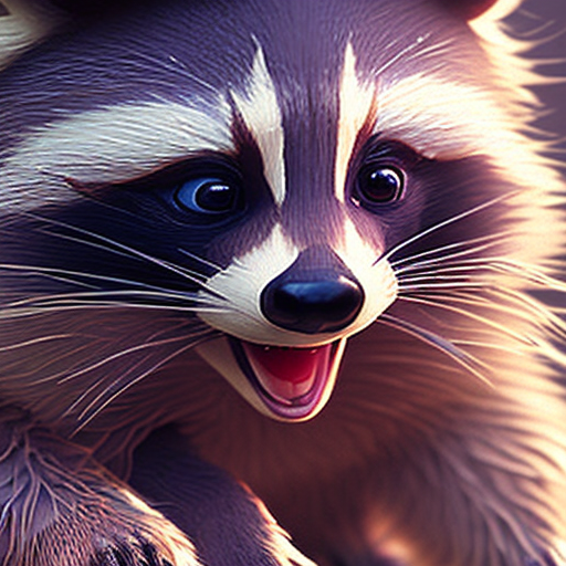 Adorable racoon, closeup cute and adorable, cute big circular reflective eyes, long fuzzy fur, Pixar render, unreal engine cinematic smooth, intricate detail, cinematic, pastel colors style, colorful with style of (Jean-Francois Millet)