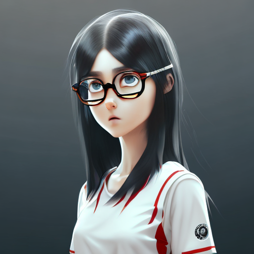 beautiful anime style girl with white and black hair and volleyball jersey and long hair and she has glasses, closeup cute and adorable, cute big circular reflective eyes, long fuzzy fur, Pixar render, unreal engine cinematic smooth, intricate detail, cinematic, 8k, HD with style of