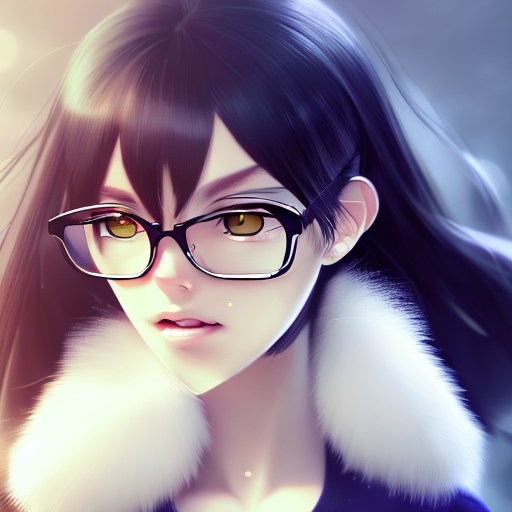 beautiful anime style girl with white and black hair and volleyball jersey and long hair and she has glasses, closeup cute and adorable, cute big circular reflective eyes, long fuzzy fur, Pixar render, unreal engine cinematic smooth, intricate detail, cinematic, 8k, HD with style of