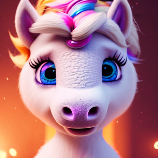 Cute unicorn, closeup cute and adorable, cute big circular reflective eyes, long fuzzy fur, Pixar render, unreal engine cinematic smooth, intricate detail, cinematic, 8k, HD with style of