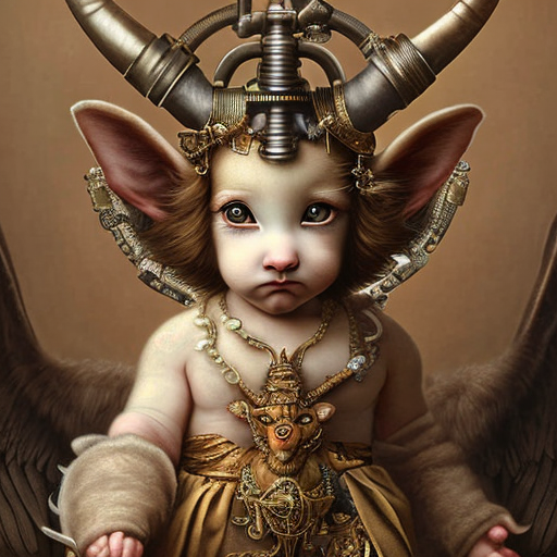 cute baby baphomet, centered, steampunk, highly detailed, 8k, intricate, cinematic with style of (Victorian art and design)