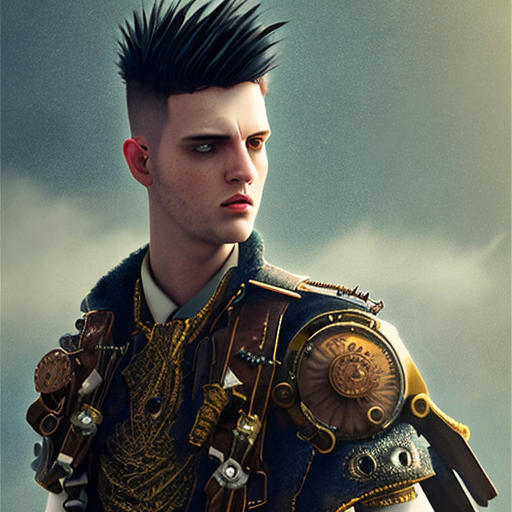ian curtis goth mohawk, centered, steampunk, highly detailed, 8k, intricate, cinematic with style of intricate