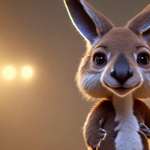 Cute kangaroo, closeup cute and adorable, cute big circular reflective eyes, long fuzzy fur, Pixar render, unreal engine cinematic smooth, intricate detail, cinematic, 8k, HD with style of