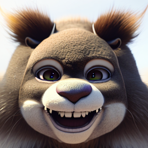 kibutsuji muzan smiling, closeup cute and adorable, cute big circular reflective eyes, long fuzzy fur, Pixar render, unreal engine cinematic smooth, intricate detail, cinematic, 8k, HD with style of