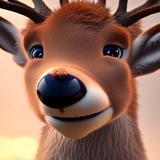 Cute deer, closeup cute and adorable, cute big circular reflective eyes, long fuzzy fur, Pixar render, unreal engine cinematic smooth, intricate detail, cinematic, 8k, HD with style of