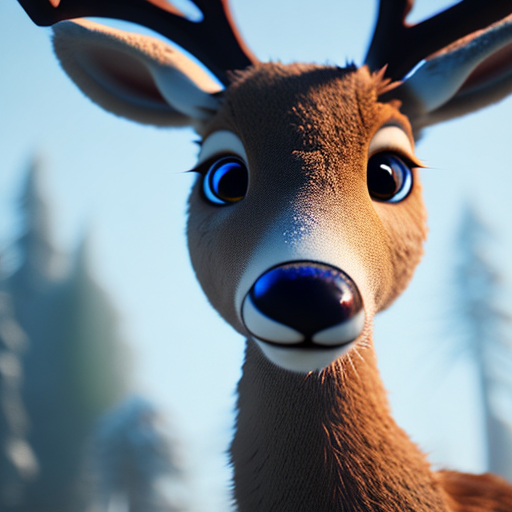 Cute deer, closeup cute and adorable, cute big circular reflective eyes, long fuzzy fur, Pixar render, unreal engine cinematic smooth, intricate detail, cinematic, 8k, HD with style of